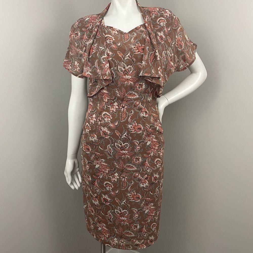 GIMO’S Tan Floral Print Vintage Inspired Dress